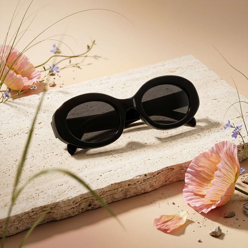 Zionia Black Oval Frame Sunglasses