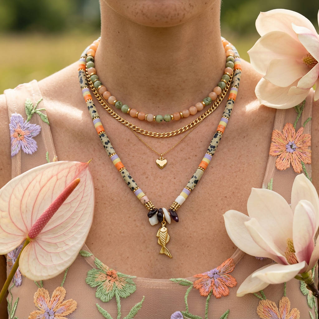 Zaenia Golden Cluster Strand Necklace