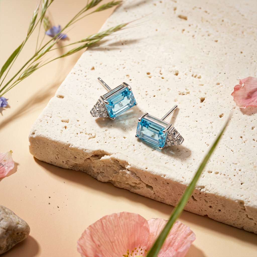 Reamia Silver Emerald-Cut Stud earrings