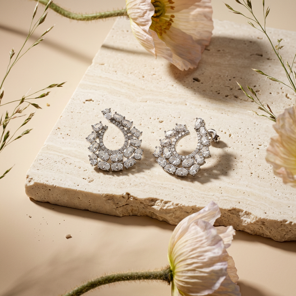 Vialia Silver Halo Huggie Earrings