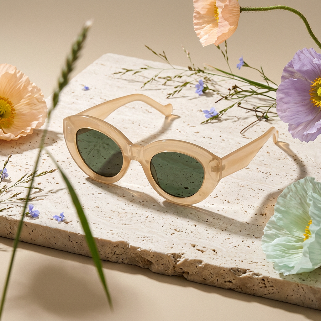Rionia Cream Acetate Cat-Eye Frame Sunglasses