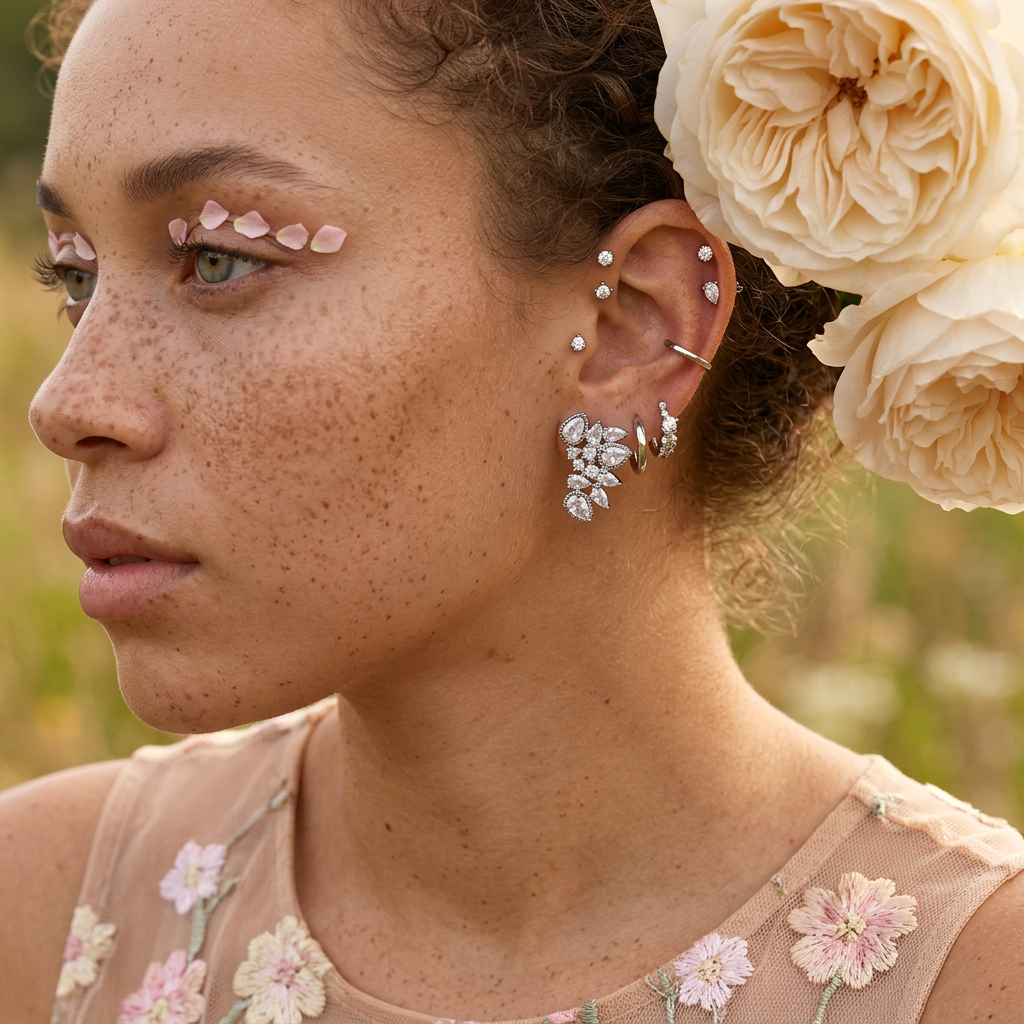 Zeolia Silver Pear Cluster Climber Earrings