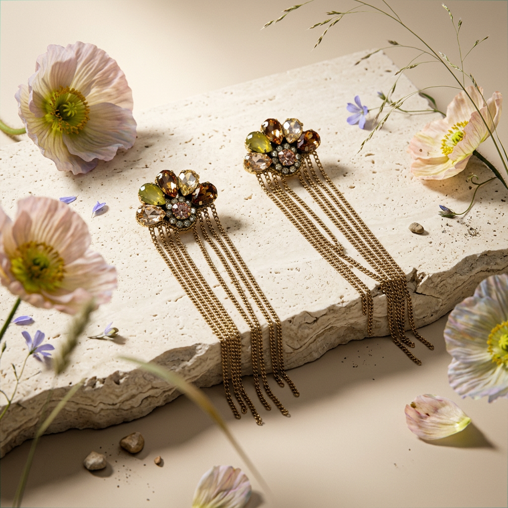 Zealia Golden Cluster Drop Earrings