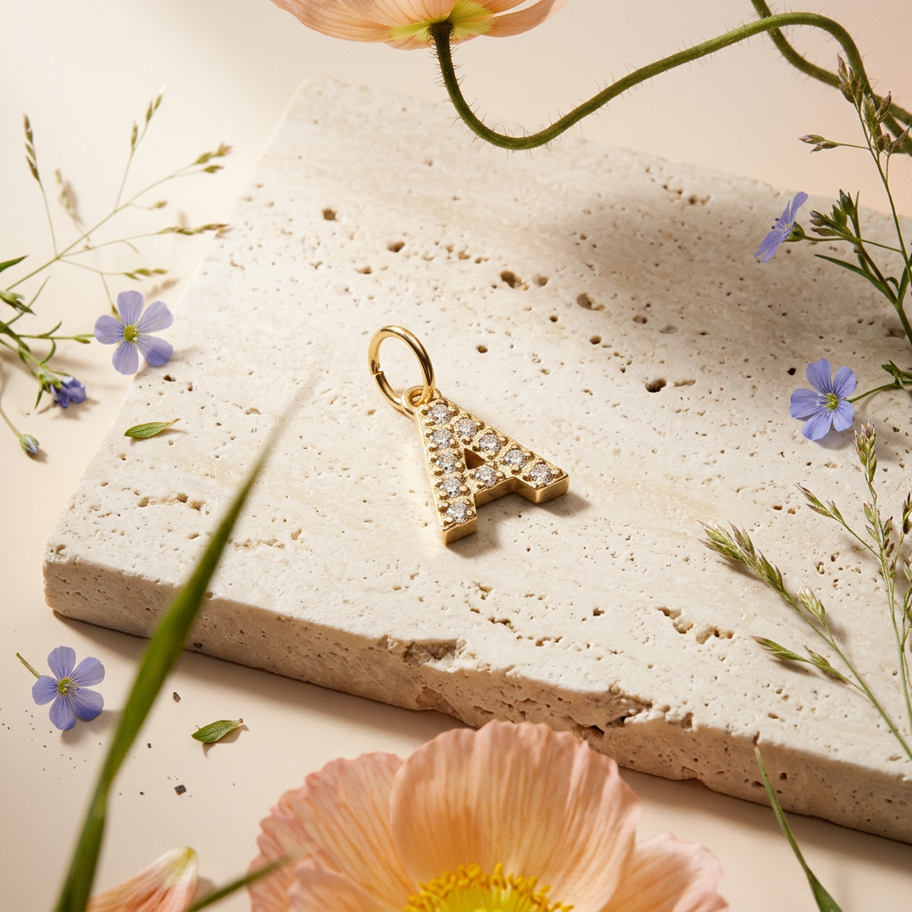 Vaelia Golden "A" Letter Pendant Charm