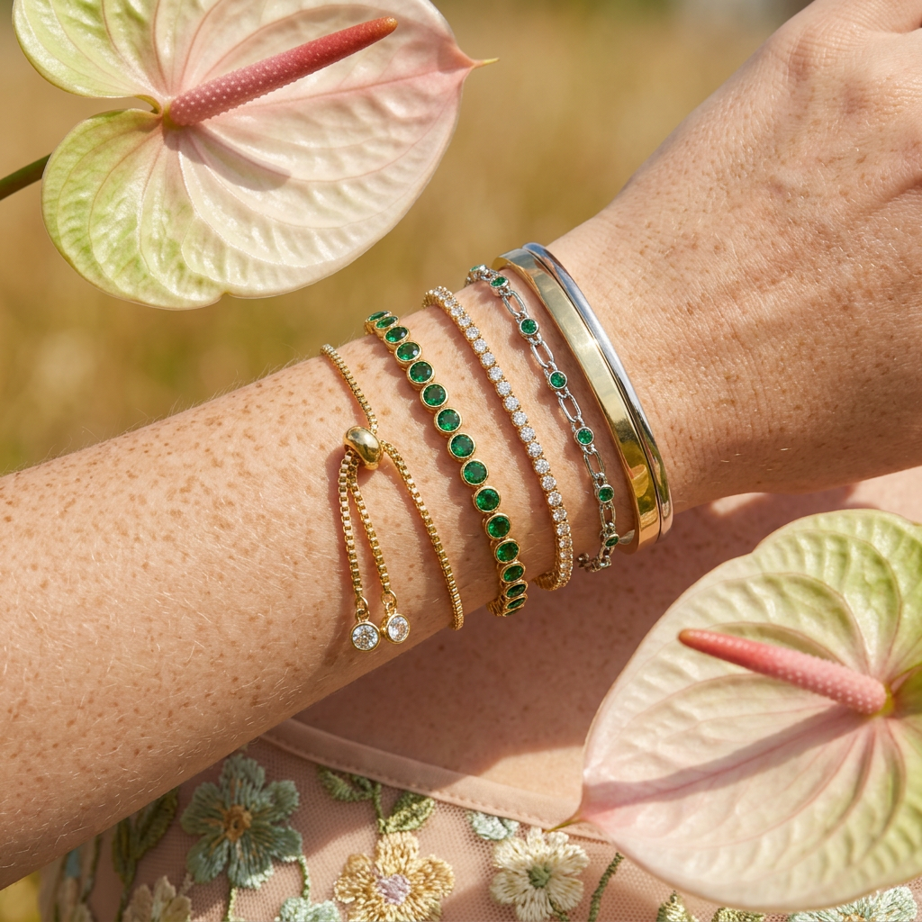 Ziania Golden Orb Tennis Bracelet