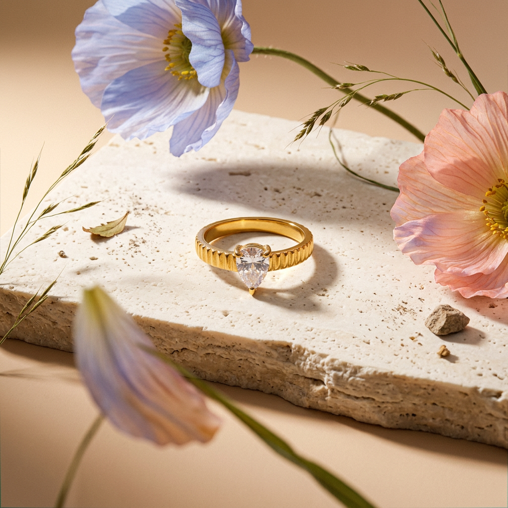 Zealia Golden Teardrop Solitaire Ring