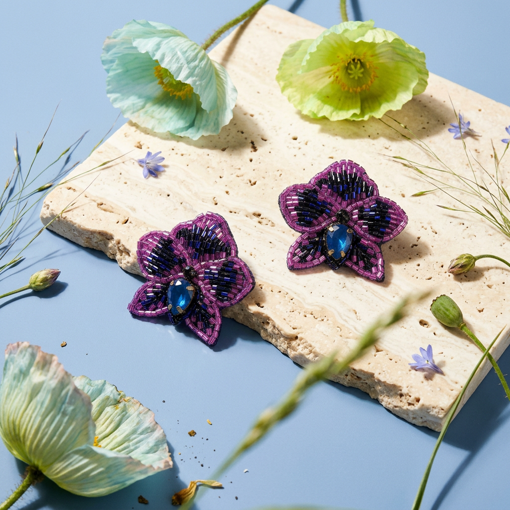 Maelina Beaded Flower Stud Earrings