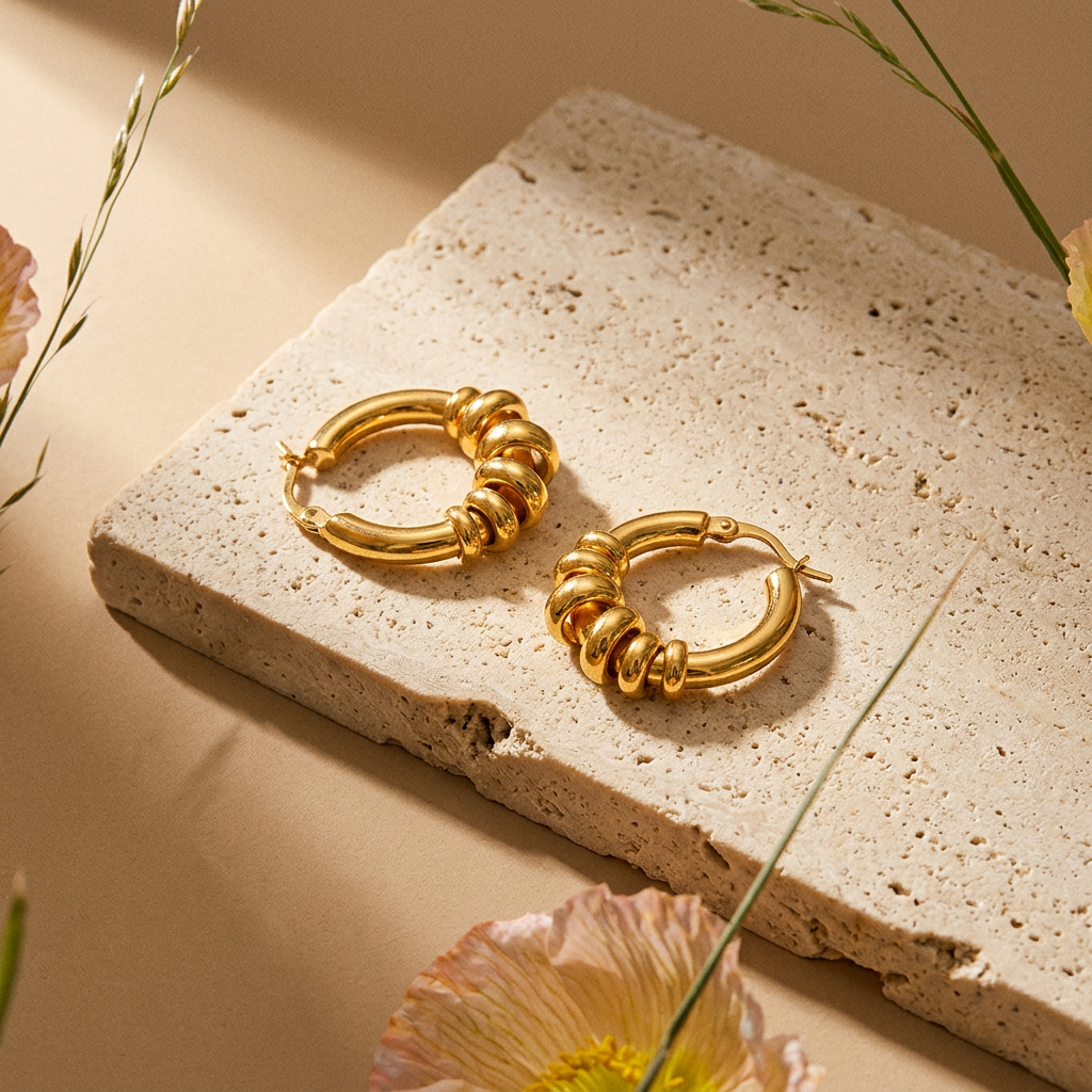 Zoulia Golden Orb Huggie Earrings