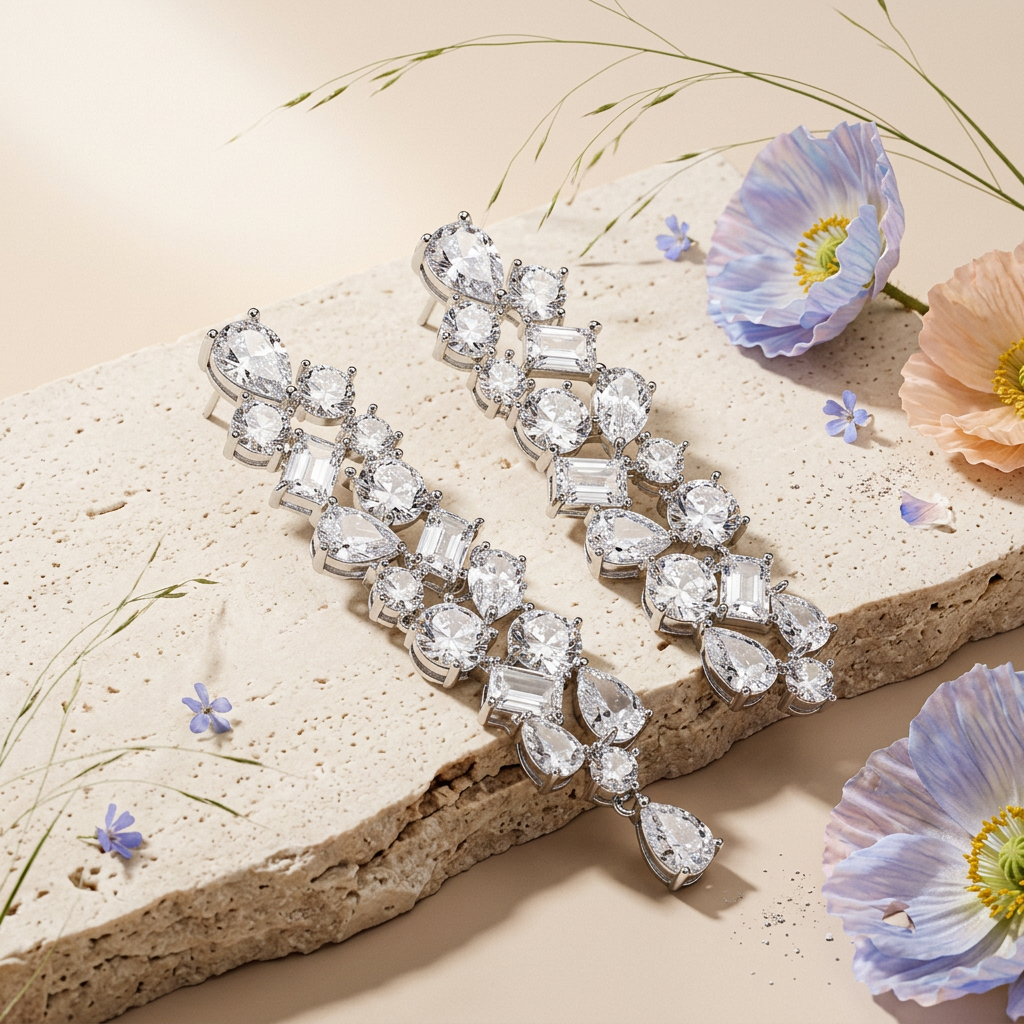 Vionia Silver Teardrop Cluster Drop Earrings