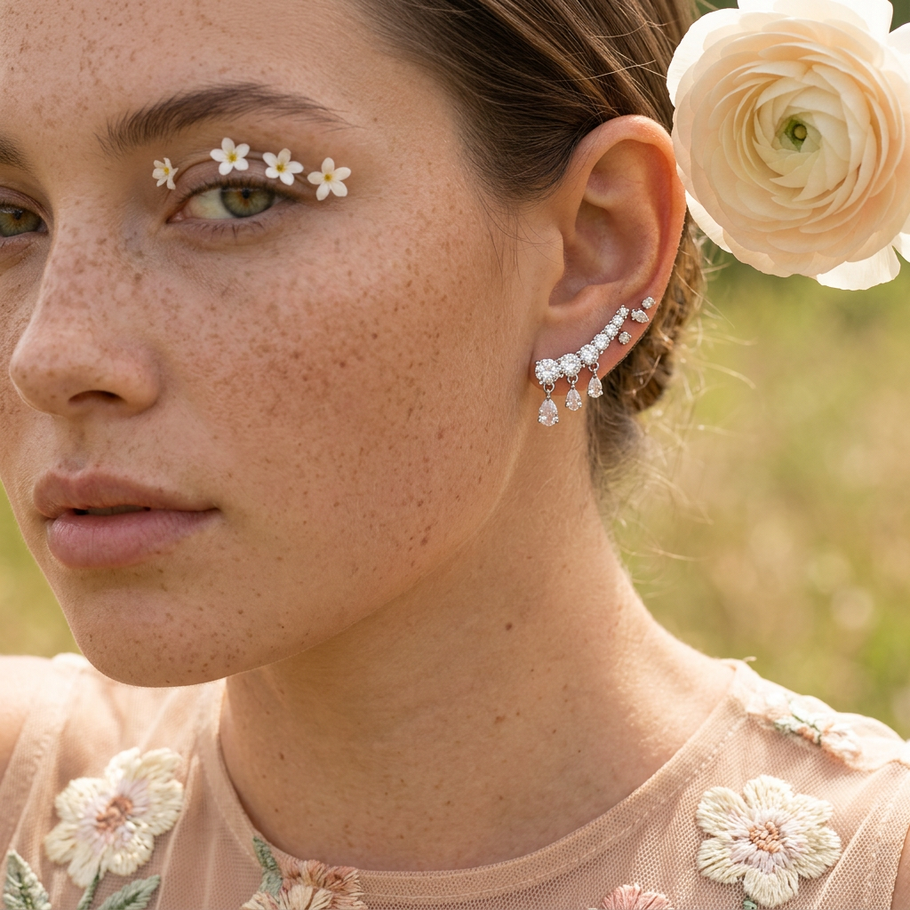 Riovia Silver Drop Climber Earrings