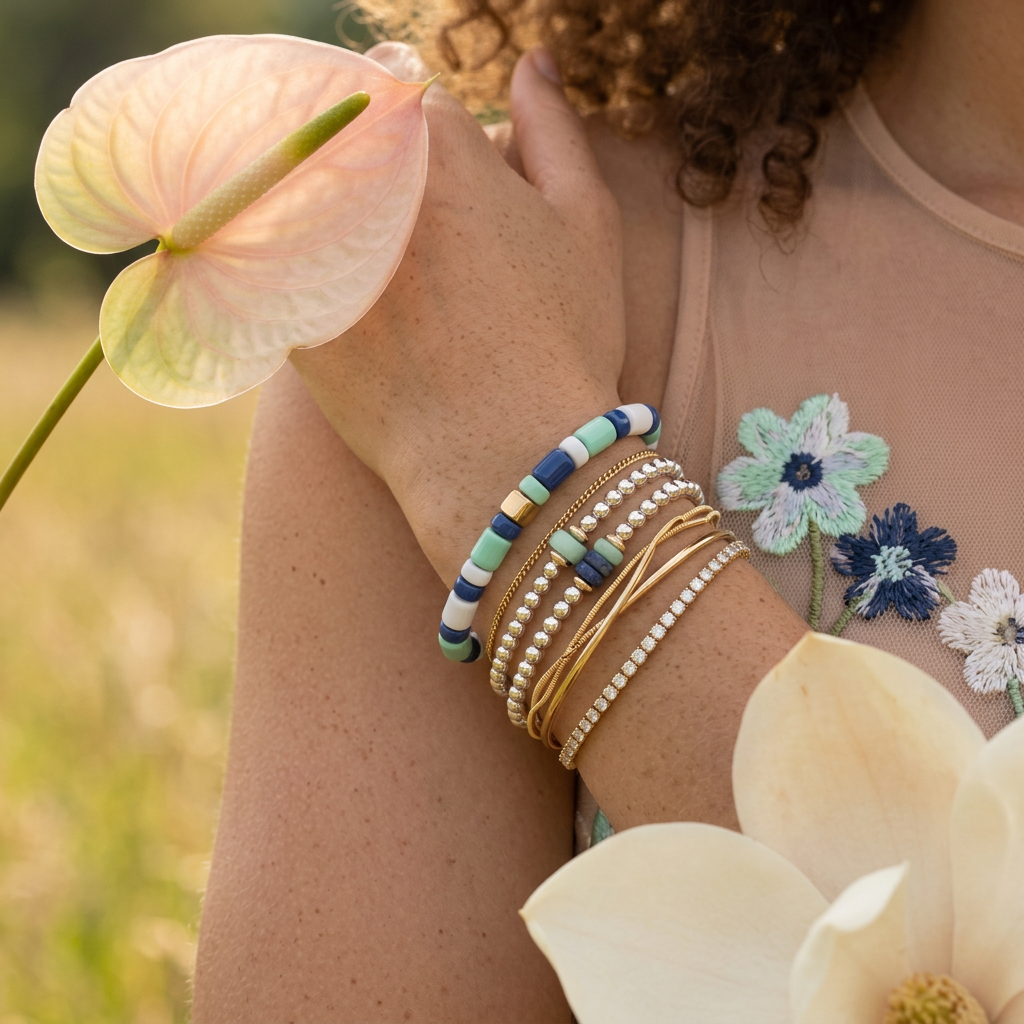 Faelia Yellow Gold-Accented Bead Strand Bracelet