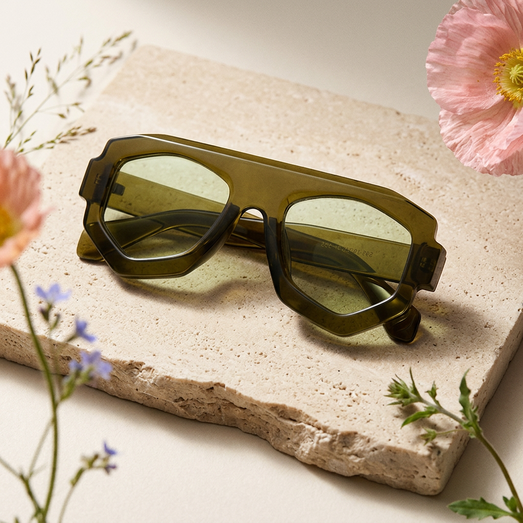 Zaeolia Acetate Geometric Oversized Frame Sunglasses