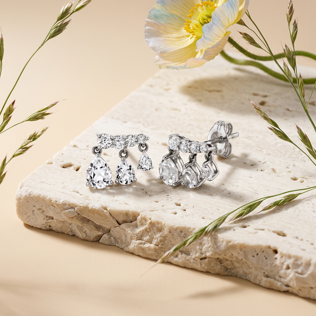 Naevia Silver Pear Stud Earrings