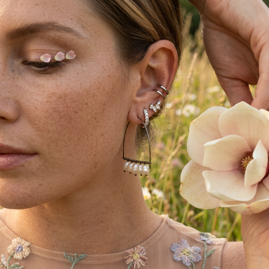 Rionia Golden Pearl Drop Earrings