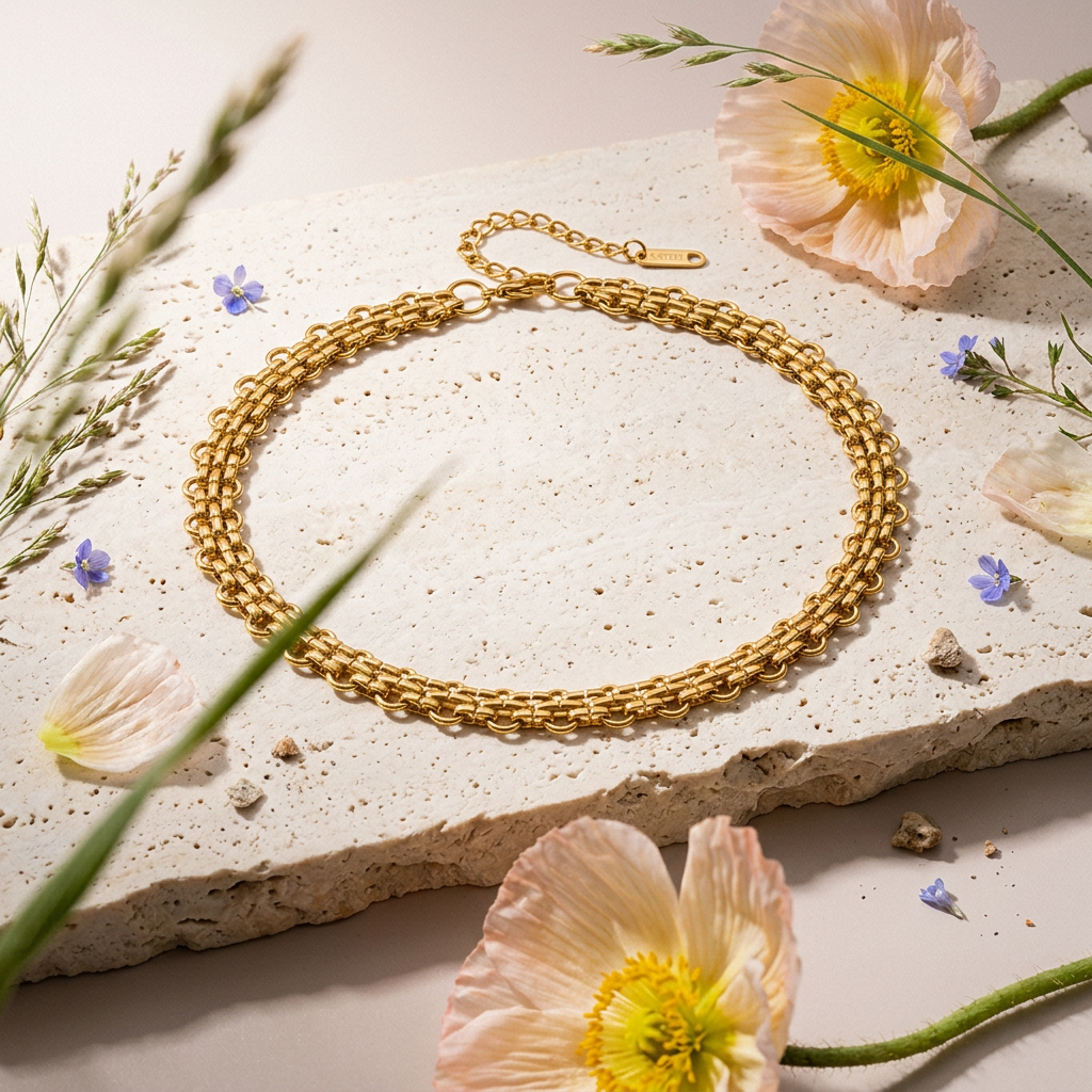 Caelia Golden Chain Choker Necklace