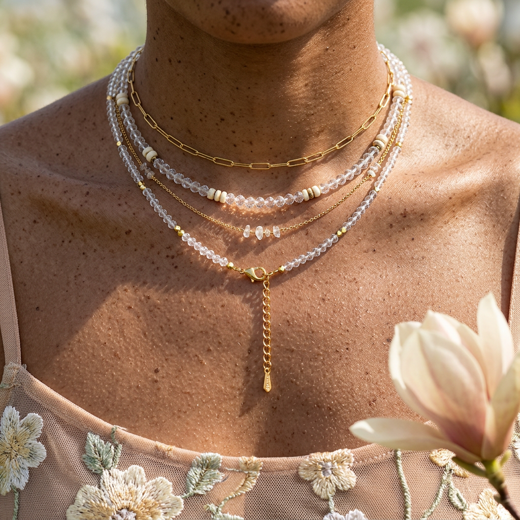 Thaevia Golden Crystal Chain Choker Necklace