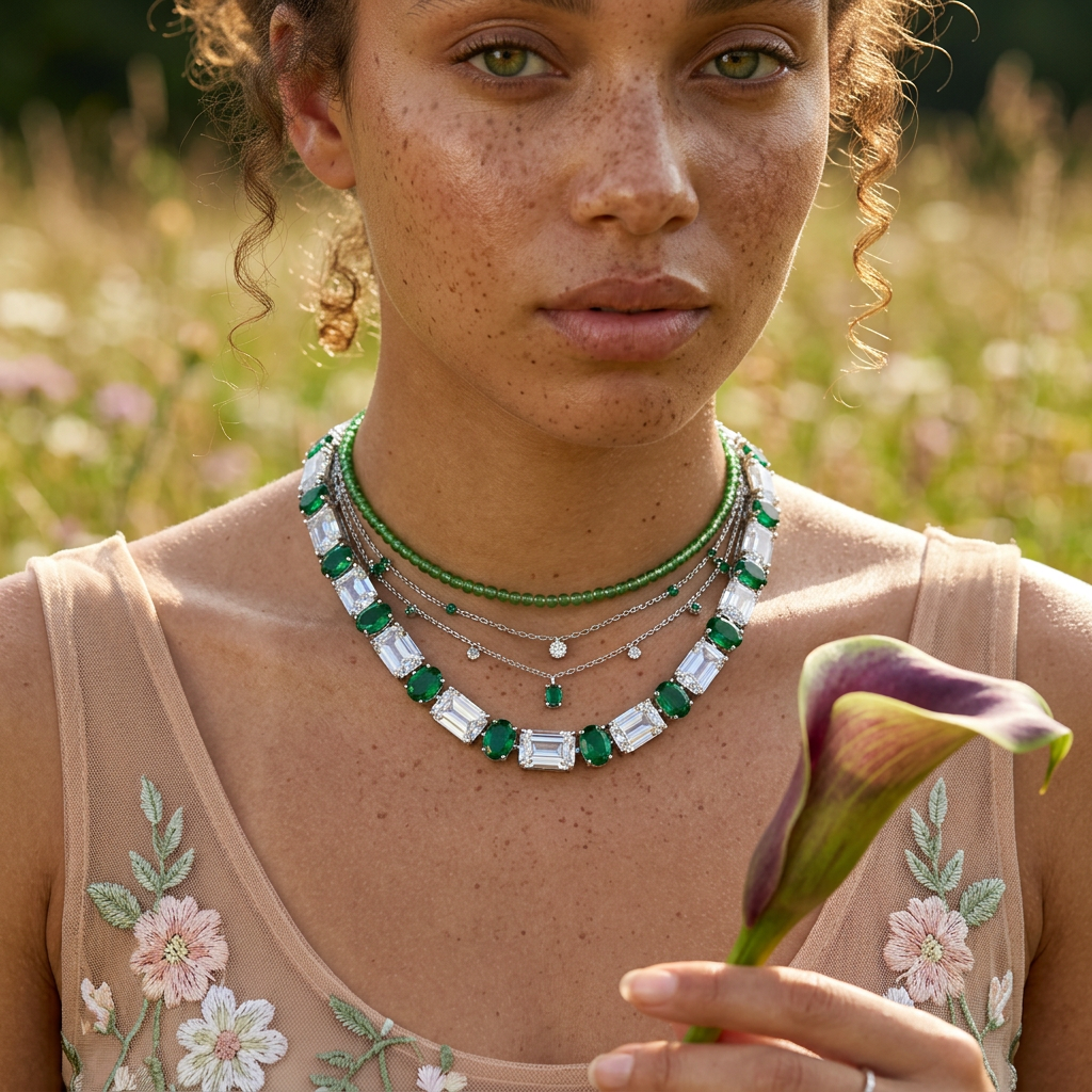 Raelia Silver Oval & Baguette Tennis Necklace