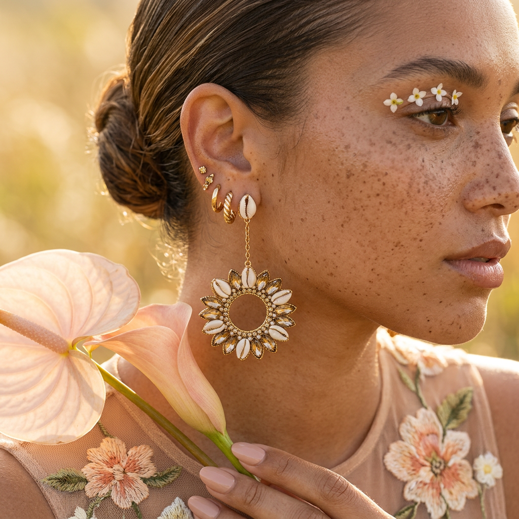 Caelina Golden Halo Drop Earrings
