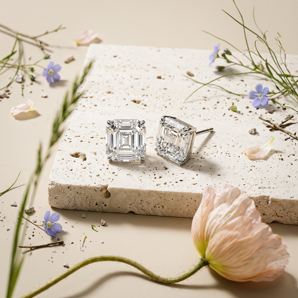 Raelia Silver Emerald Stud Earrings