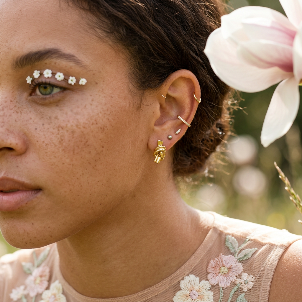 Theavia Golden Knot Stud Earrings