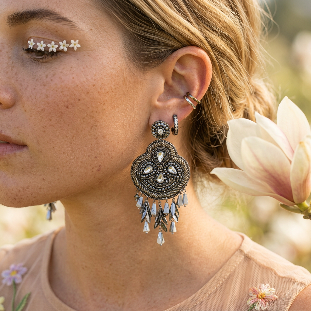 Laennia Silver Cluster Drop Earrings