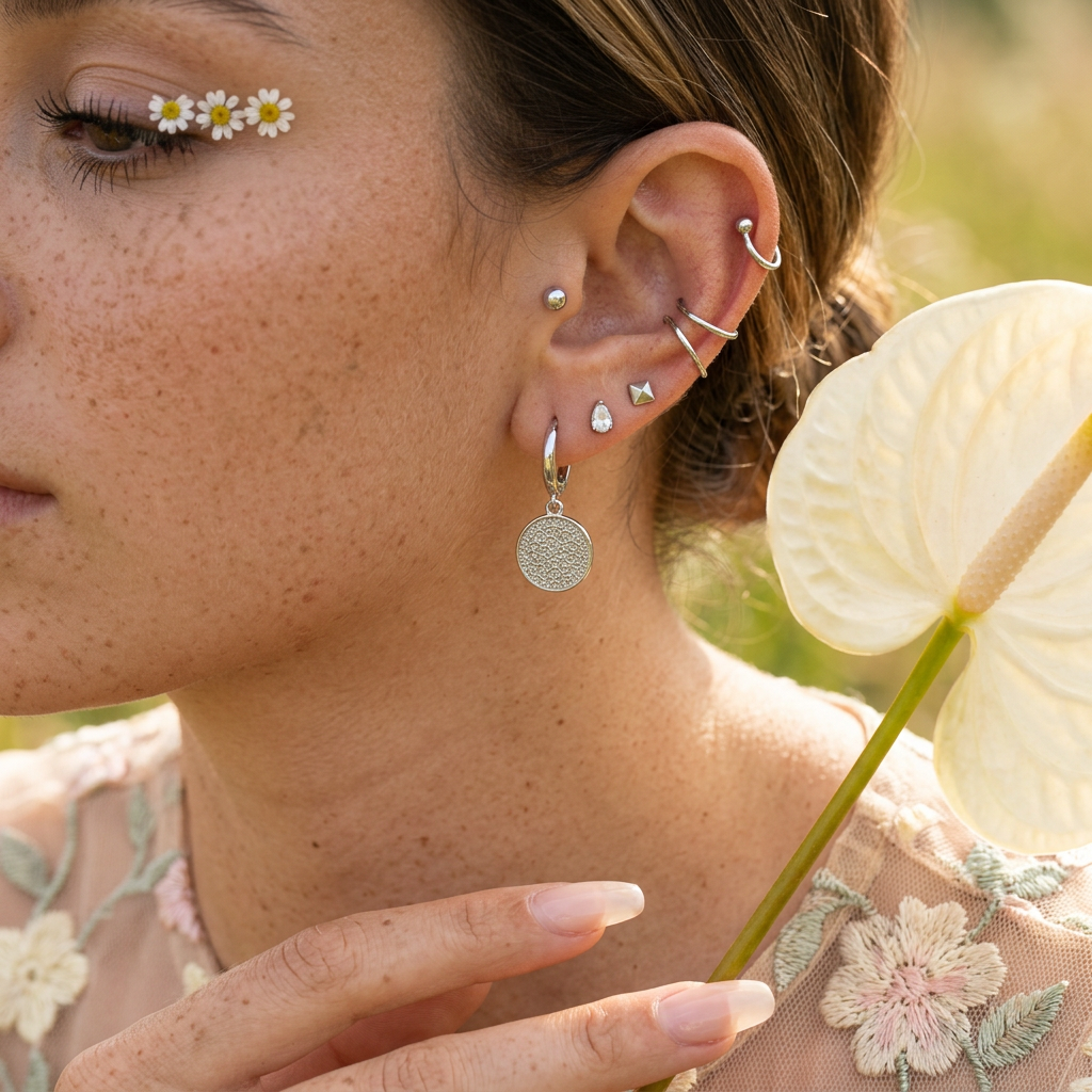 Lielia Silver Disc Huggie Earrings