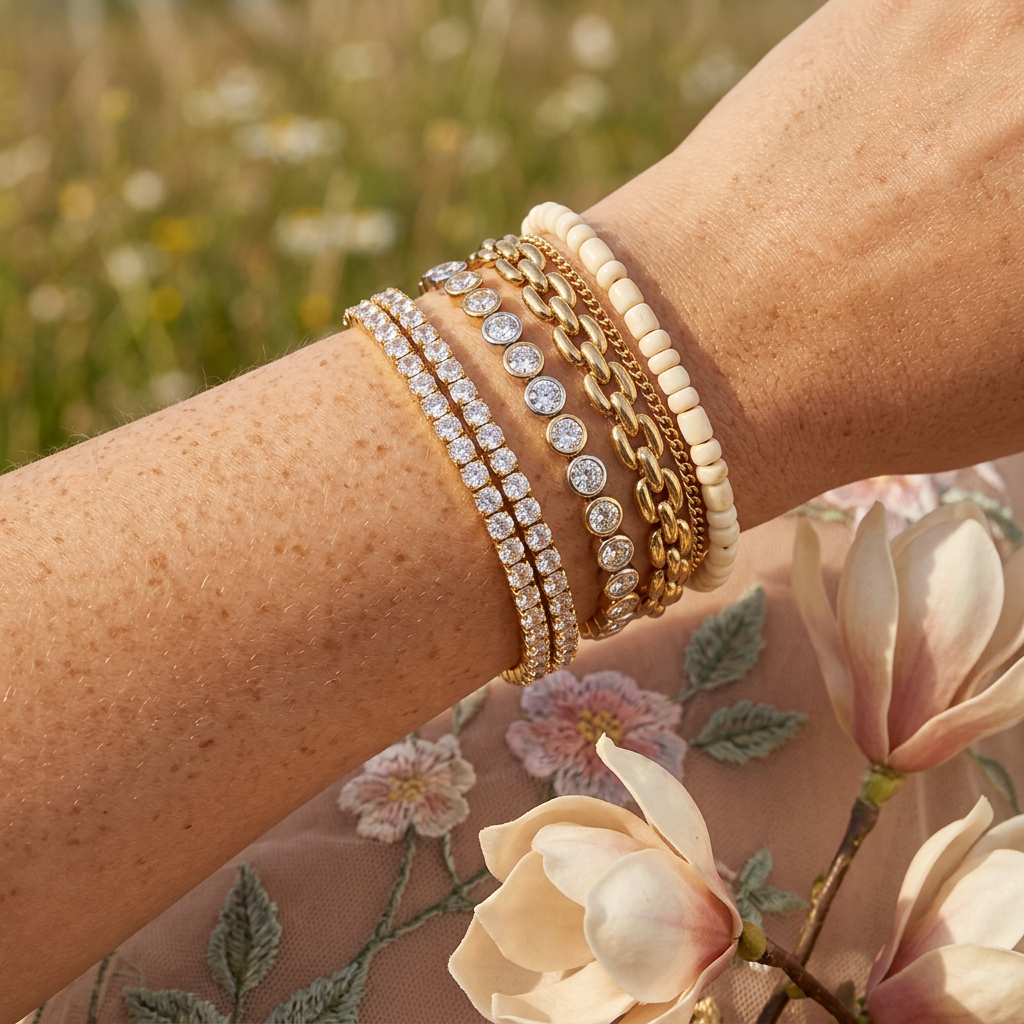 Vealia Golden Line Tennis Bracelet