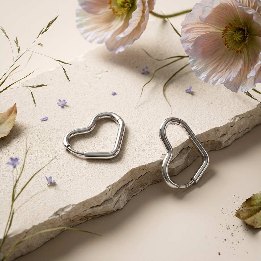 Vaelia Silver Heart Huggie Earrings