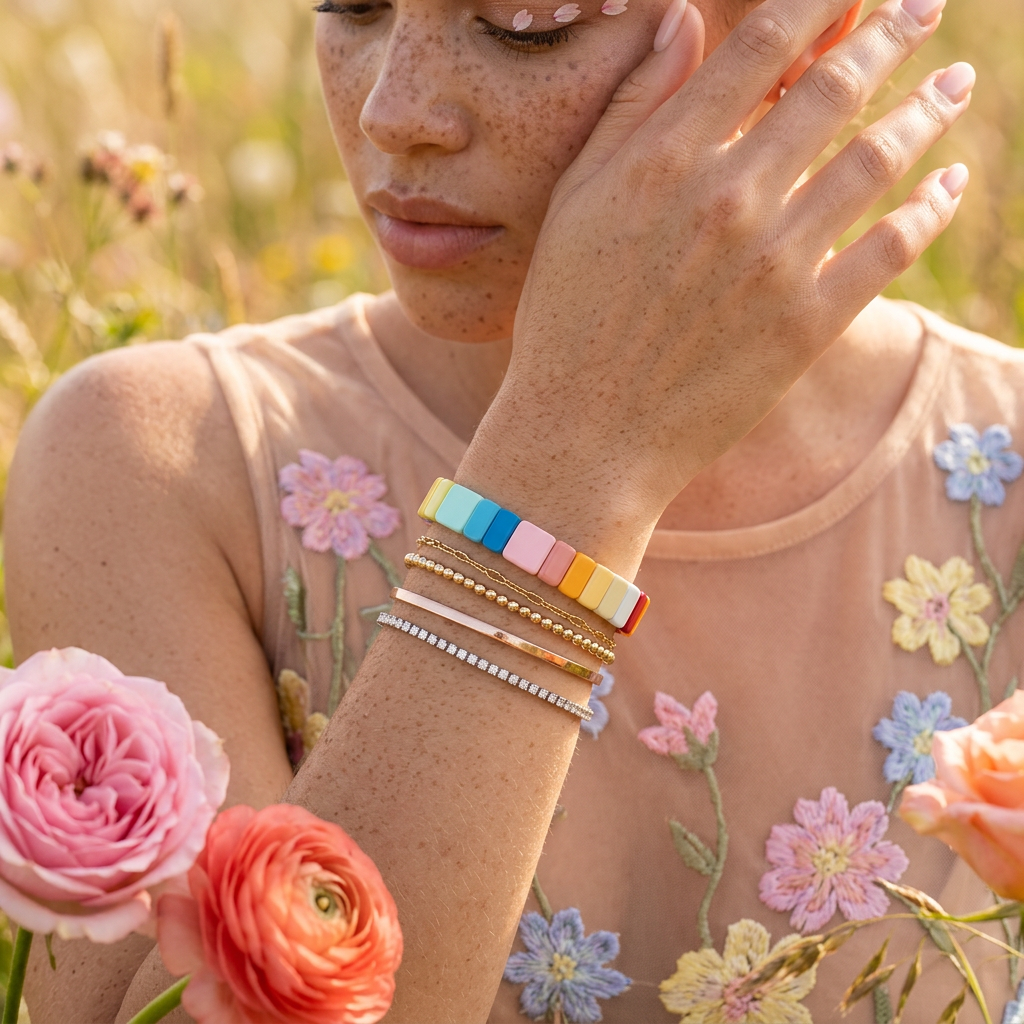 Maelina Pastel Tile Bead Bracelet