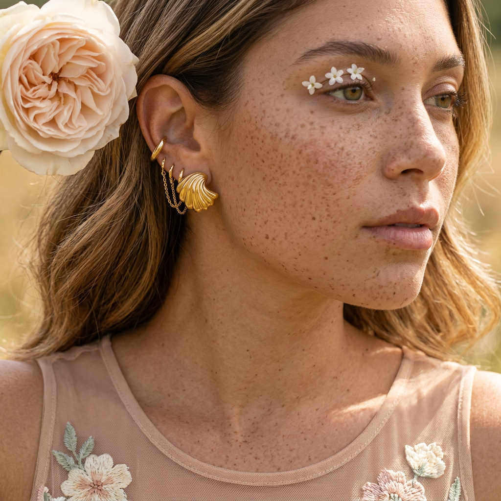 Nealia Golden Shell Stud Earrings