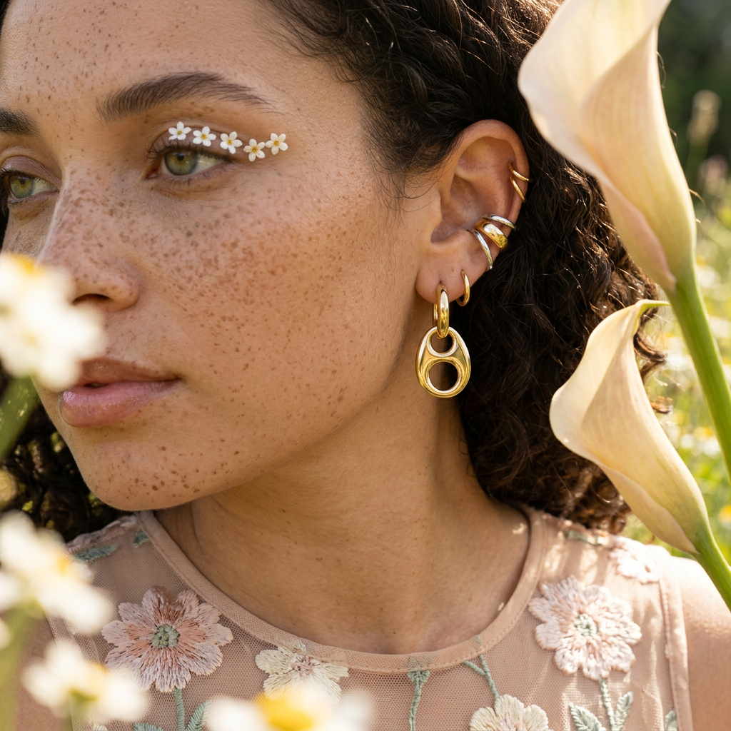 Thaelia Golden Oval Drop Earrings