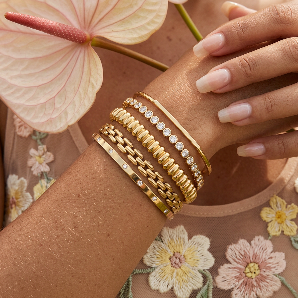 Zaelle Golden Bar Cuff Bracelet