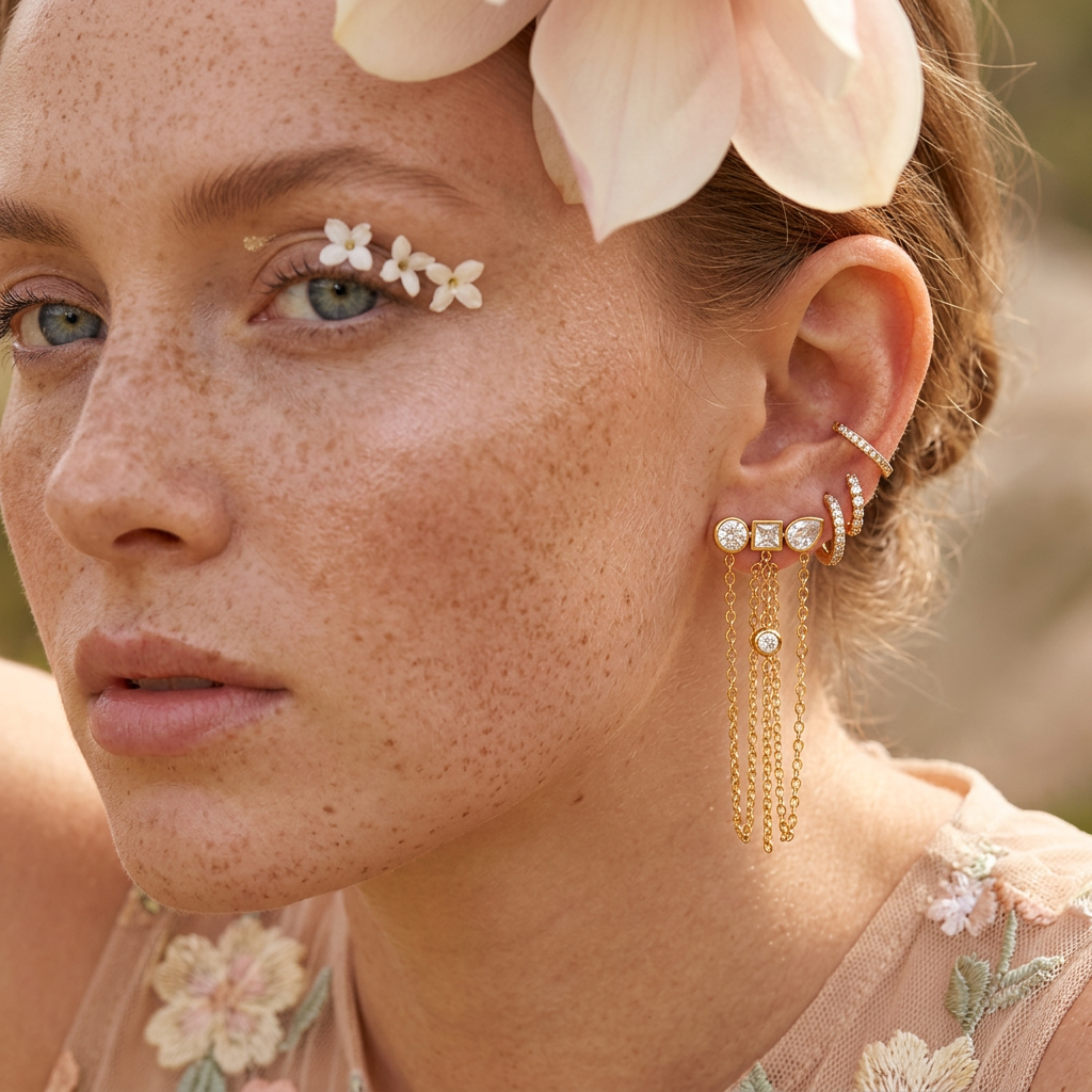 Liomira Golden Cluster Stud Earrings