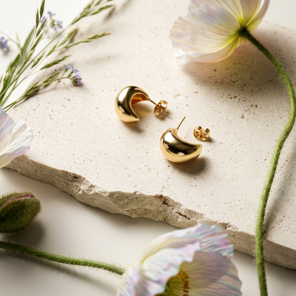 Maenia Golden Crescent Stud Earrings