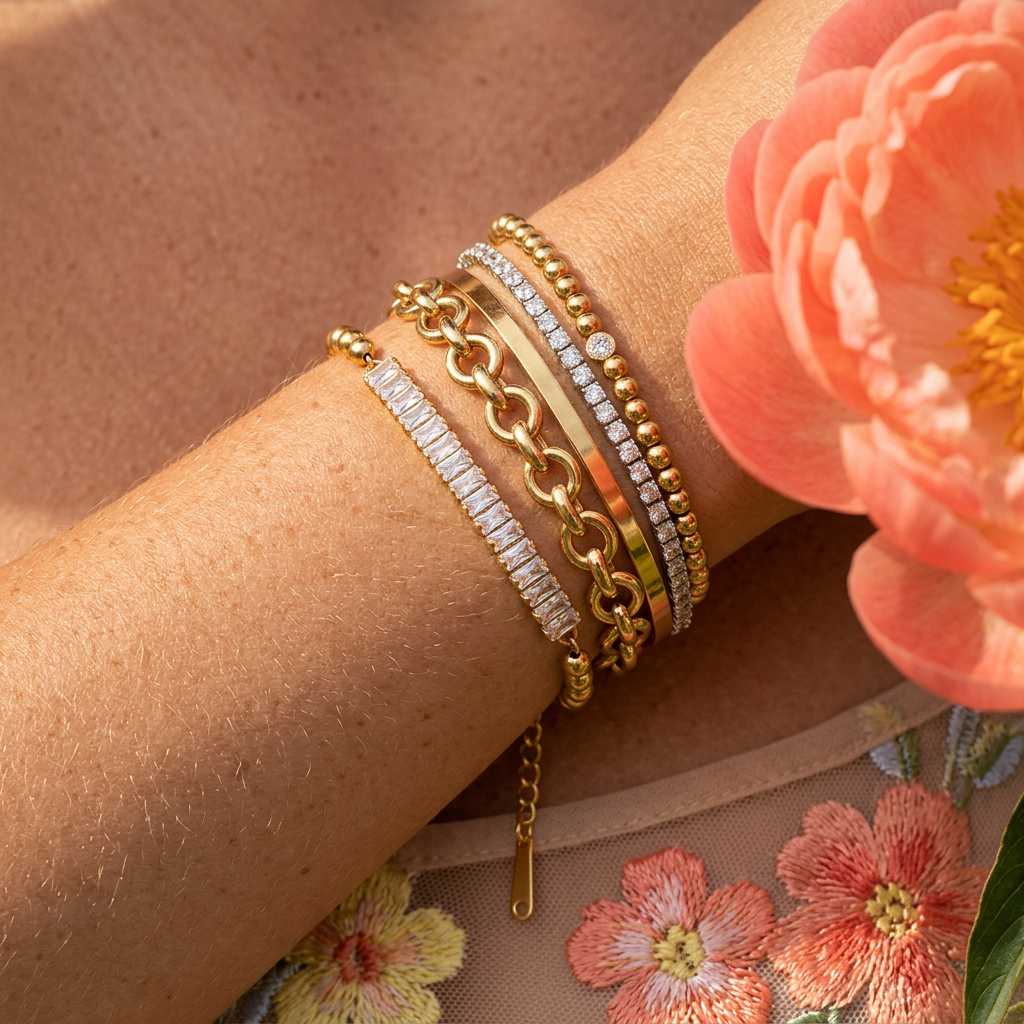 Raelia Golden Bar Tennis Bracelet