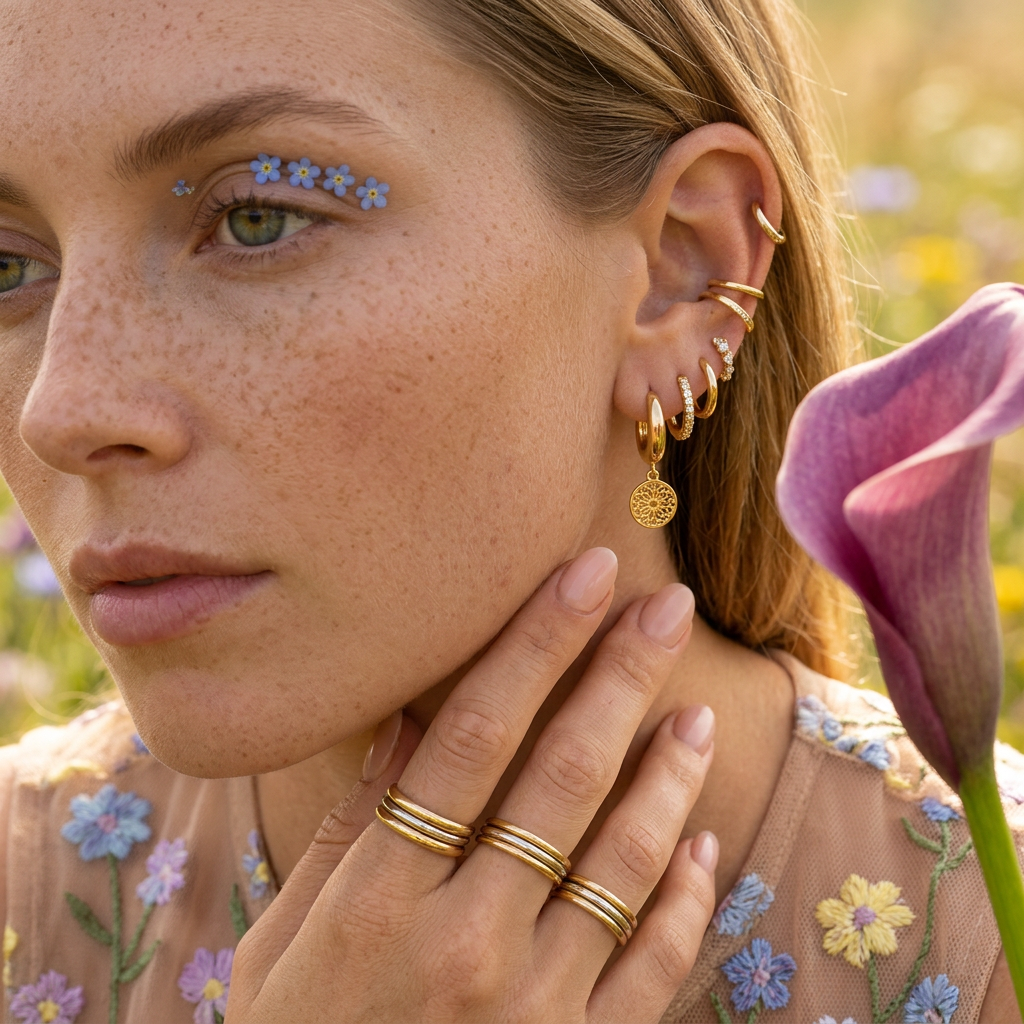 Zaelia Golden Disc Huggie earrings