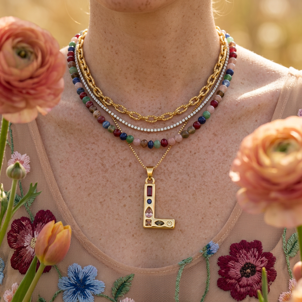 Raevia Golden Bar "L" Letter Pendant Necklace
