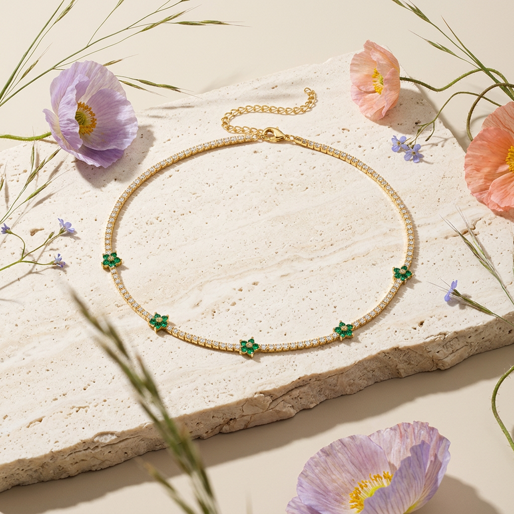 Thionia Golden Flower Chain Necklace