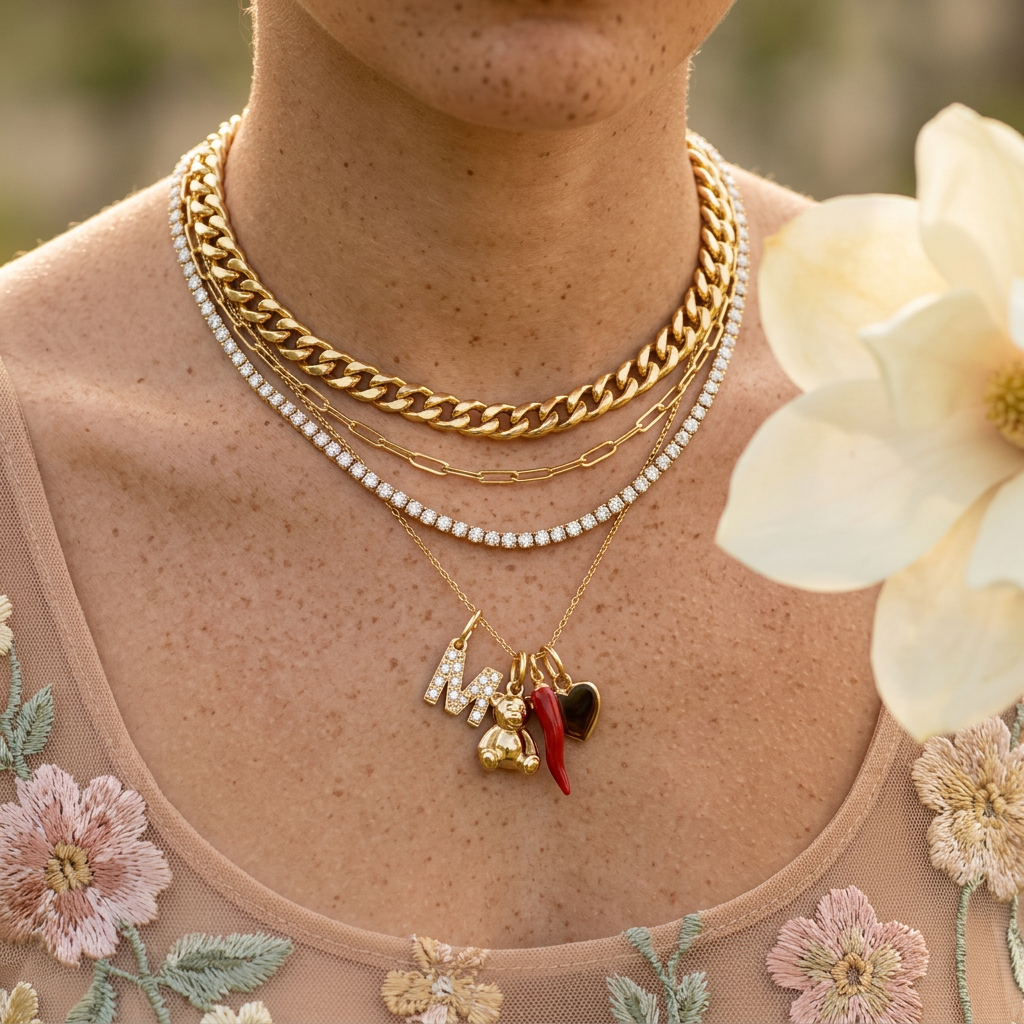 Maelia Golden "M" Letter Pendant Charm