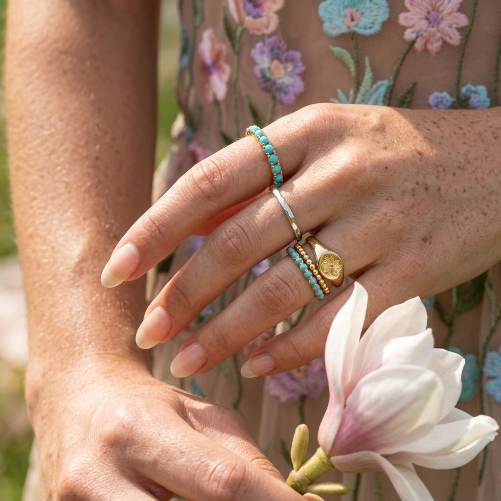 Veonia Golden Orb Band Ring