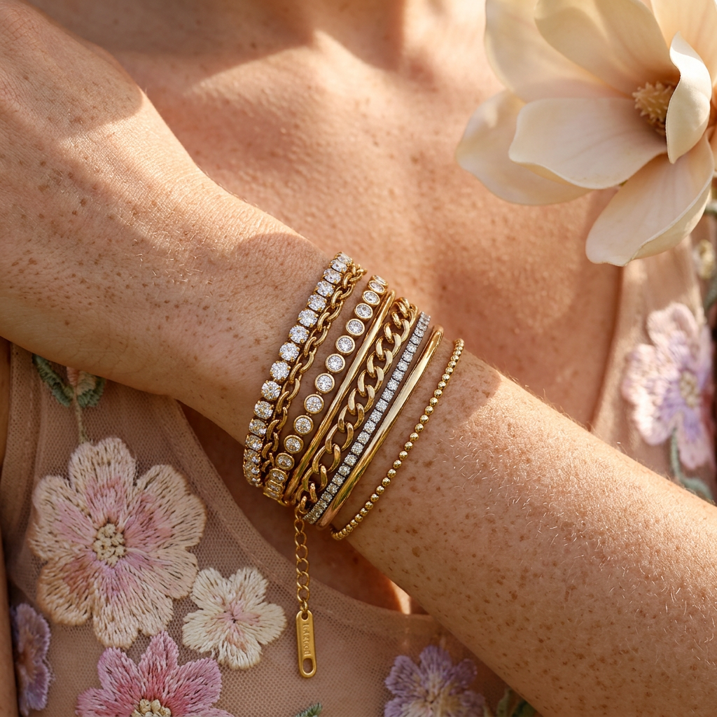 Raevia Golden Chain Tennis Bracelet