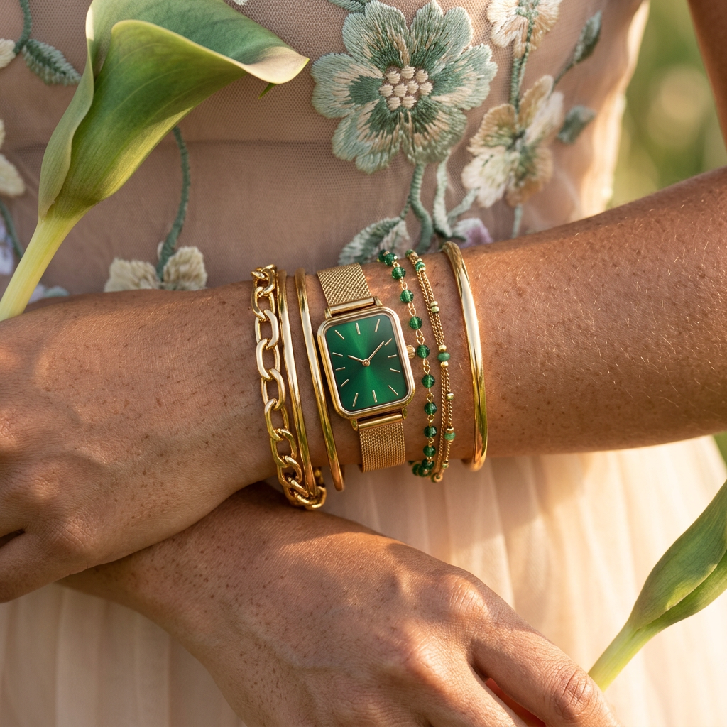 Zeonia Golden Rectangular Mesh watch