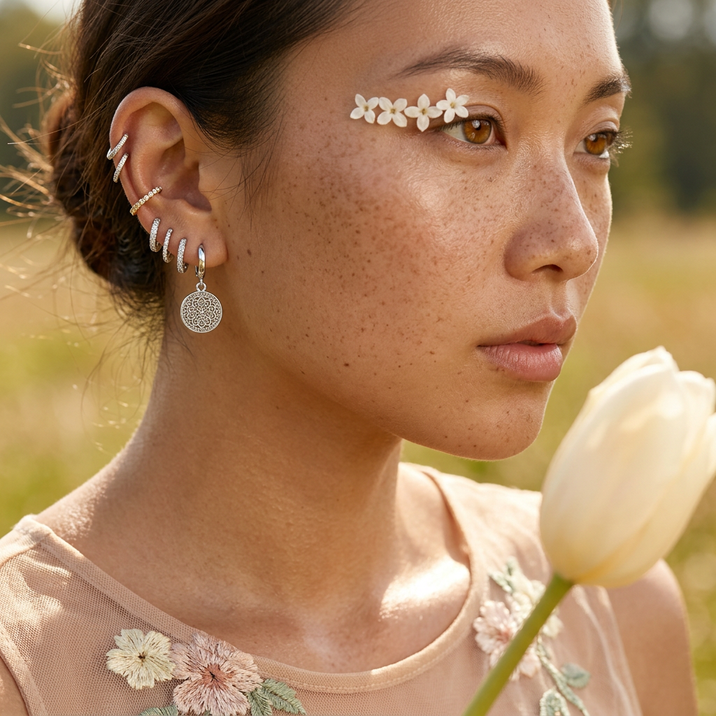 Vealia Silver Disc Huggie Earrings